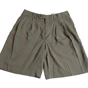 Murano Mens Pleated Houndstooth Dress Shorts Size 36 Olive Green Rayon Blend